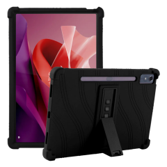 Microcase Lenovo Tab P12 TB370FU 12.7 inch Tablet  Tablet için Standlı Silikon Kılıf - Siyah AL3309