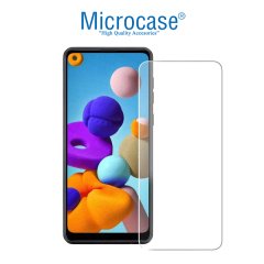 Microcase Samsung Galaxy A21s Brushed Carbon Fiber Silikon TPU Kılıf - Siyah + Tempered Glass Cam