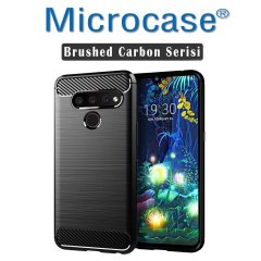 Microcase LG Q60 - LG K50 Brushed Carbon Fiber Silikon Kılıf - Siyah