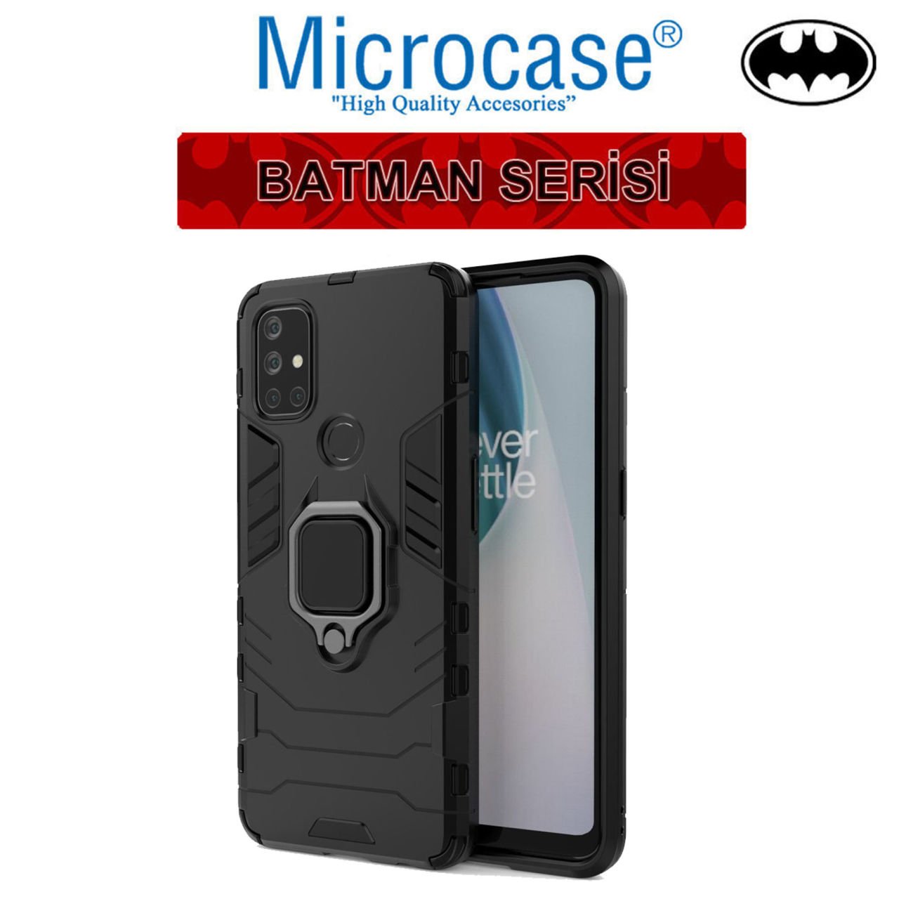 Microcase Oneplus Nord N100 Batman Serisi Yüzük Standlı Armor Kılıf - Siyah