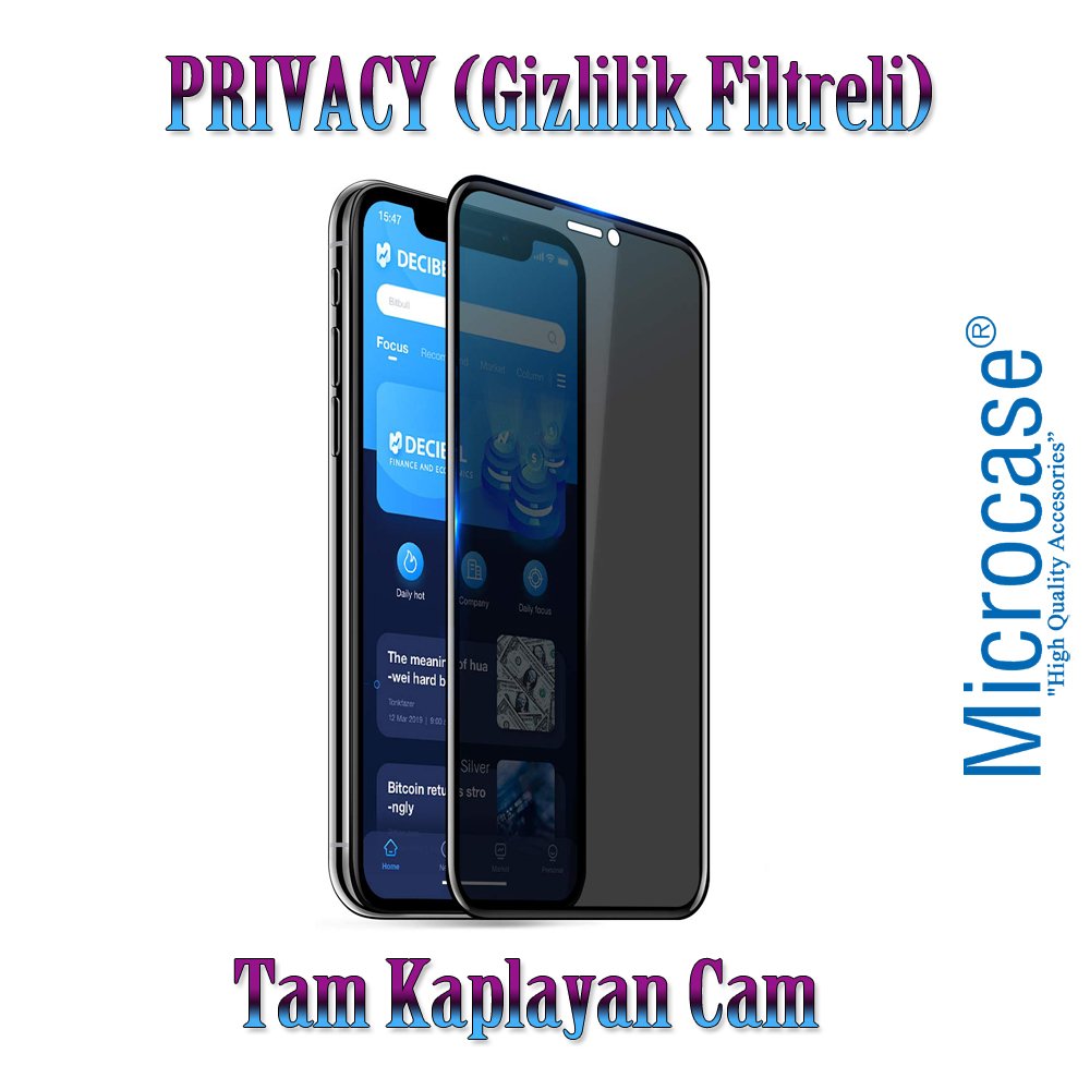 Microcase iPhone X - XS Privacy Gizlilik Filtreli Tam Kaplayan Tempered Cam - Siyah