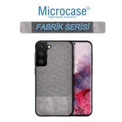 Microcase Samsung S21 FE Fabrik Serisi Kumaş ve Deri Desen Kılıf - Gri