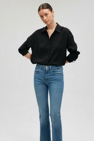 Mavi Uzun Kol Siyah Kadın Gömlek 1210769-35022
