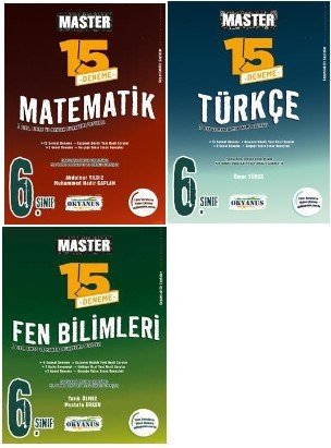 Okyanus Yayınları 6.Sınıf Master 15 Türkçe Matematik Fen bilimleri Deneme Seti