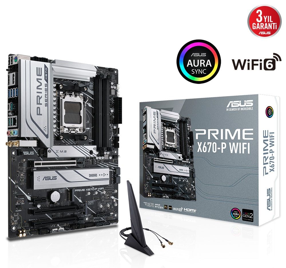 Asus Prime X670-P WIFI AMD X670 AM5 6400 DP DDR5 M2 HDMI Usb 3.2 RGB ATX Anakart 90MB1BV0-M0EAY0