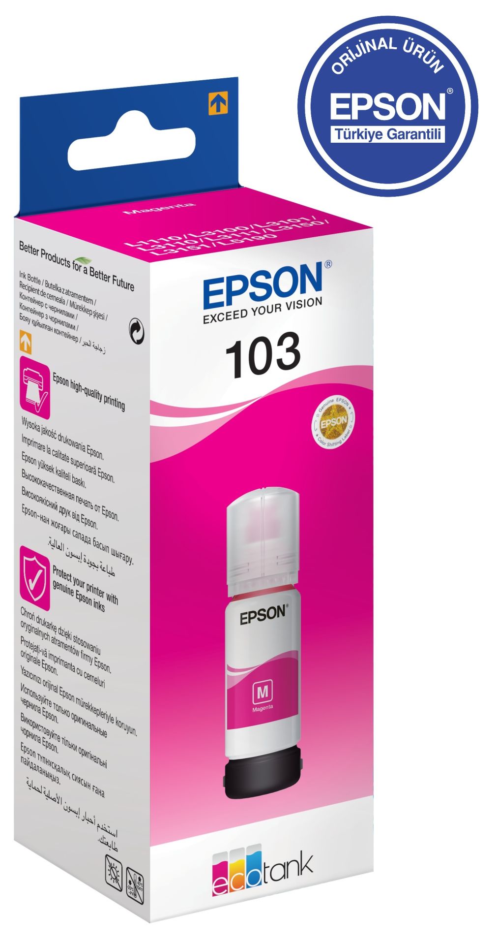 Epson EcoTank 103 65ml Orijinal Magenta (Kırmızı) Mürekkep Kartuş C13T00S34A