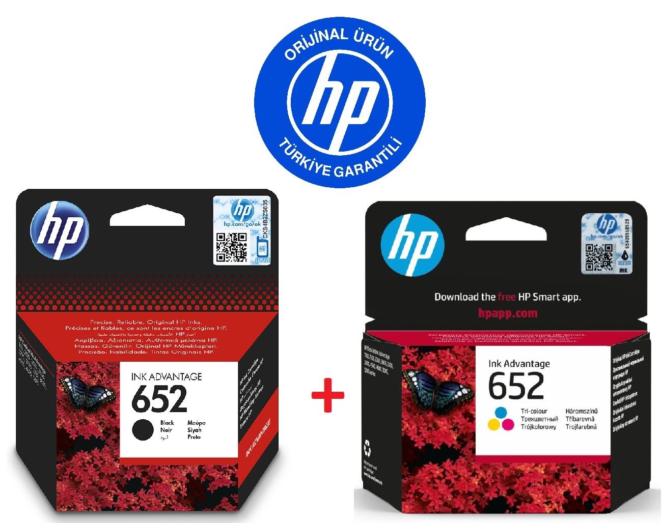 HP 652 Siyah F6V25AE + HP 652 Renkli F6V24AE Orijinal Kartuş Seti
