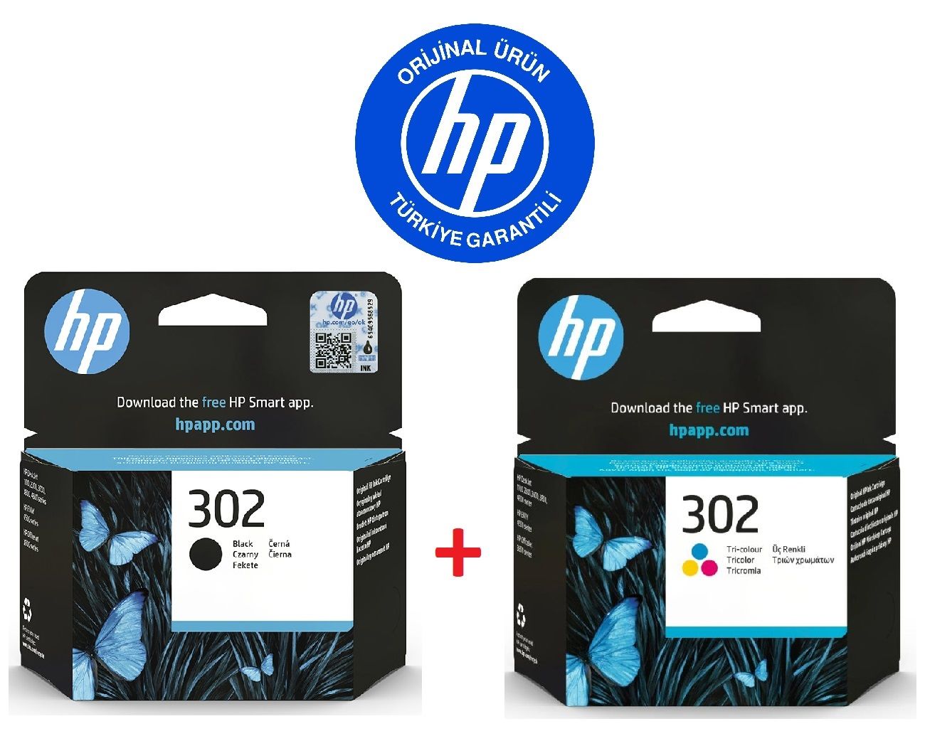HP 302 Siyah F6U66AE + HP 302 Renkli F6U65AE Orijinal Kartuş Seti
