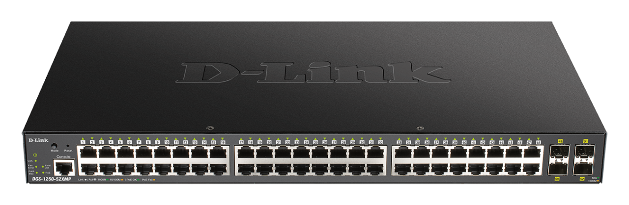 DGS-1250-52XMP 52-Port 10-Gigabit Smart Managed PoE Switch 4 x 10G SFP+ ports  370W PoE Power Budget