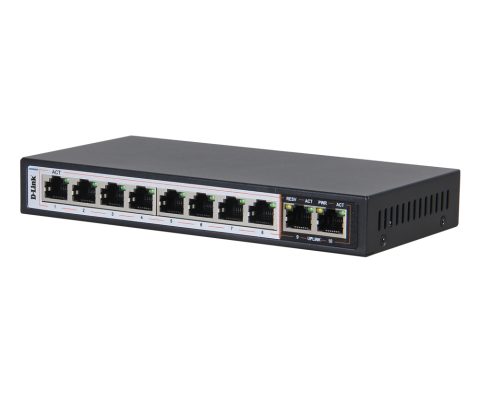 D-LINK DES-F1010P  10-port 10/100Base-T Unmanaged Long Range 250m PoE+ Surveillance Switch with 8 PoE ports, 96W PoE Power budget  (EU Plug)