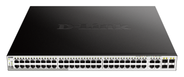 D-LINK DGS-1210-52MP/F L2 Smart Switch with  48 10/100/1000Base-T ports and 4 1000Base-T/SFP combo-ports (48 PoE ports 802.3af/802.3at (30 W), PoE Budget 370 W).