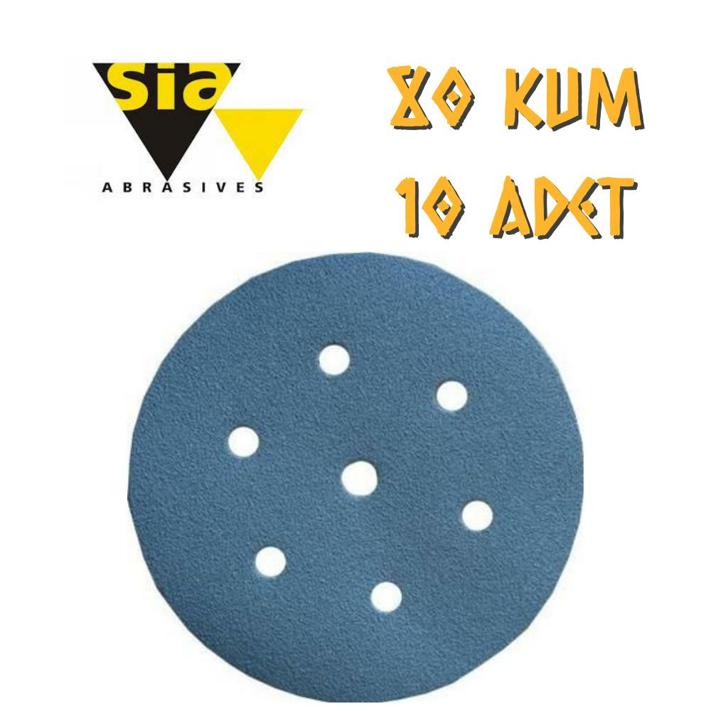 Sia 1949 Hookit 7 Delikli Cırt Zımpara 150 mm - P80 Kum - 10 Adet