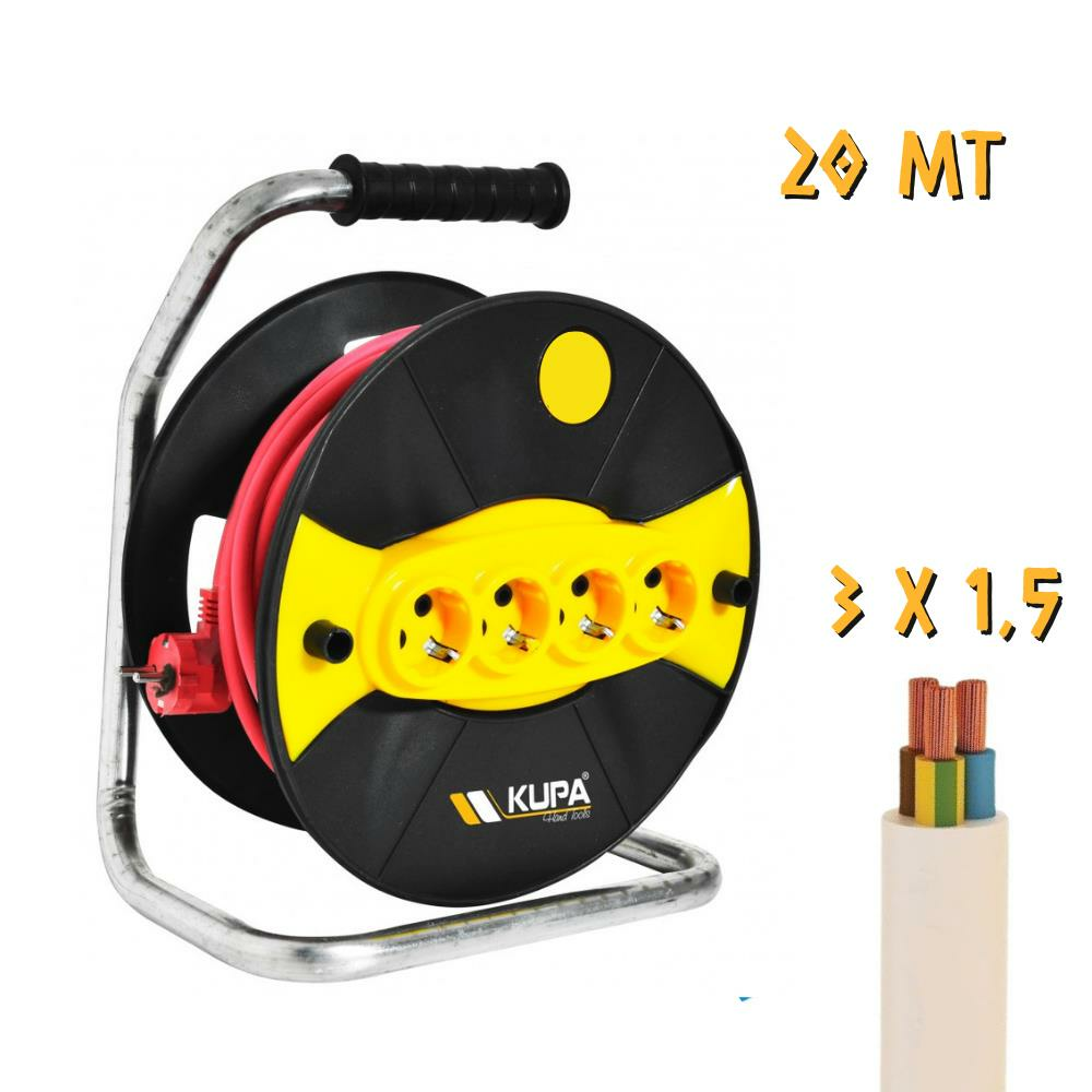 Kupa Makaralı Uzatma Kablosu 3x1.5 - 4 Priz - 20 mt.