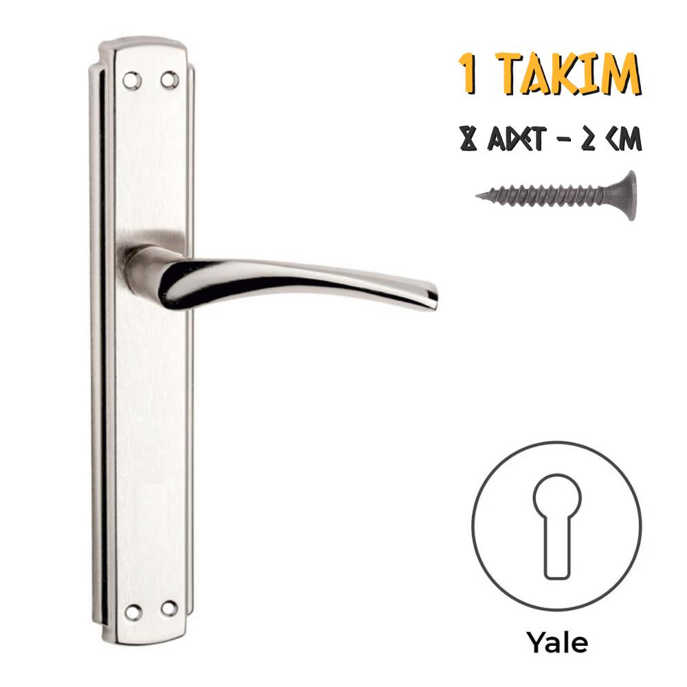 Koral Nikel Saten Kapı Kolu Bravo - Aynalı Yale - 1 Takım