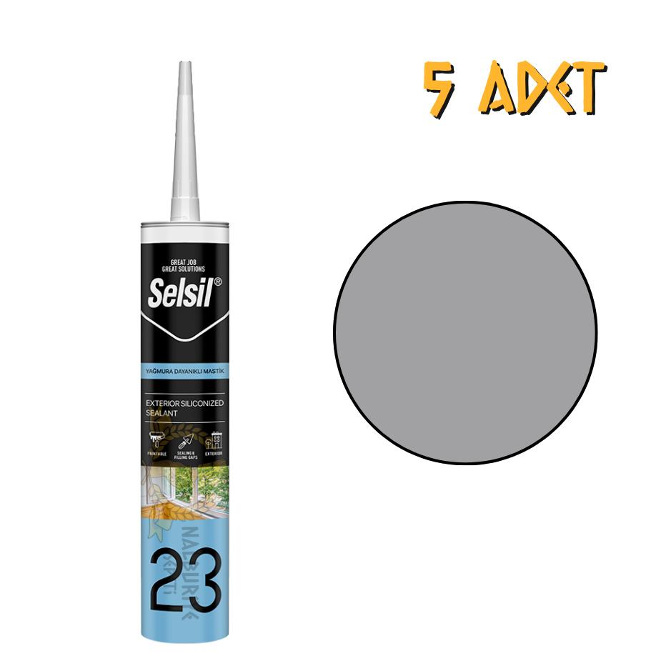 Selsil Yağmura Dayanıklı Silikonize Mastik GRİ 485 gr. - 5 Adet