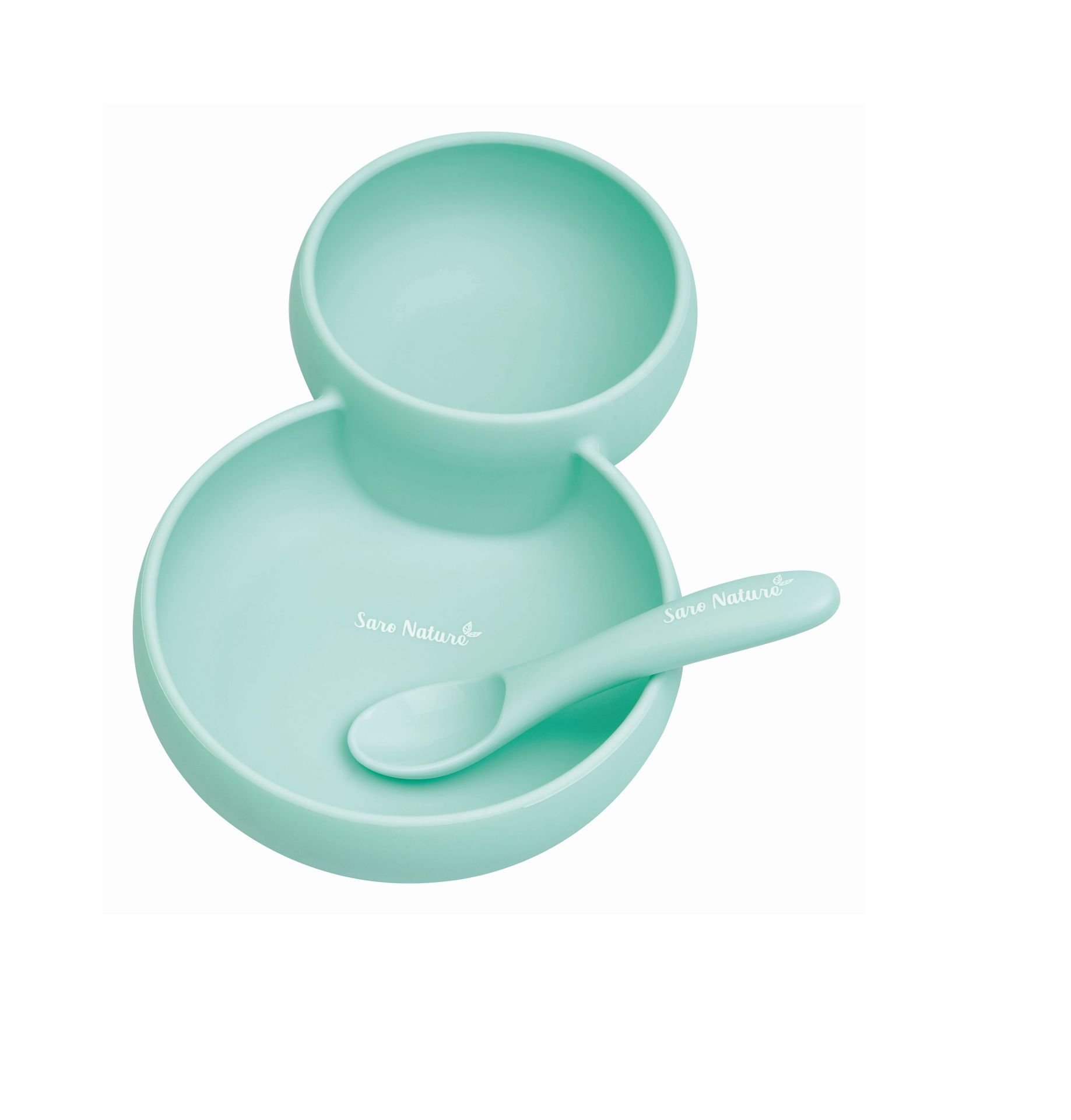 Saro Silikon İkiz Tabak, Kase ve Kaşık Seti Mint Yeşil