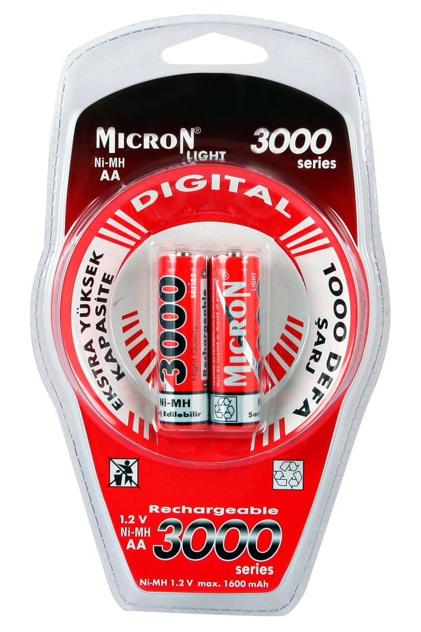 3000 SERİ MICRON ŞARJLI AA SIZE NI-MH PİL 2 ADETLİK BLİSTER PAKET