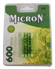 AAA SIZE 600 MAH Nİ-MH ŞARJLI PİL MICRON 2 AD. FİYATIDIR .ŞARJLI PİL İHTİYACINIZA EKONOMİK ÇÖZÜM