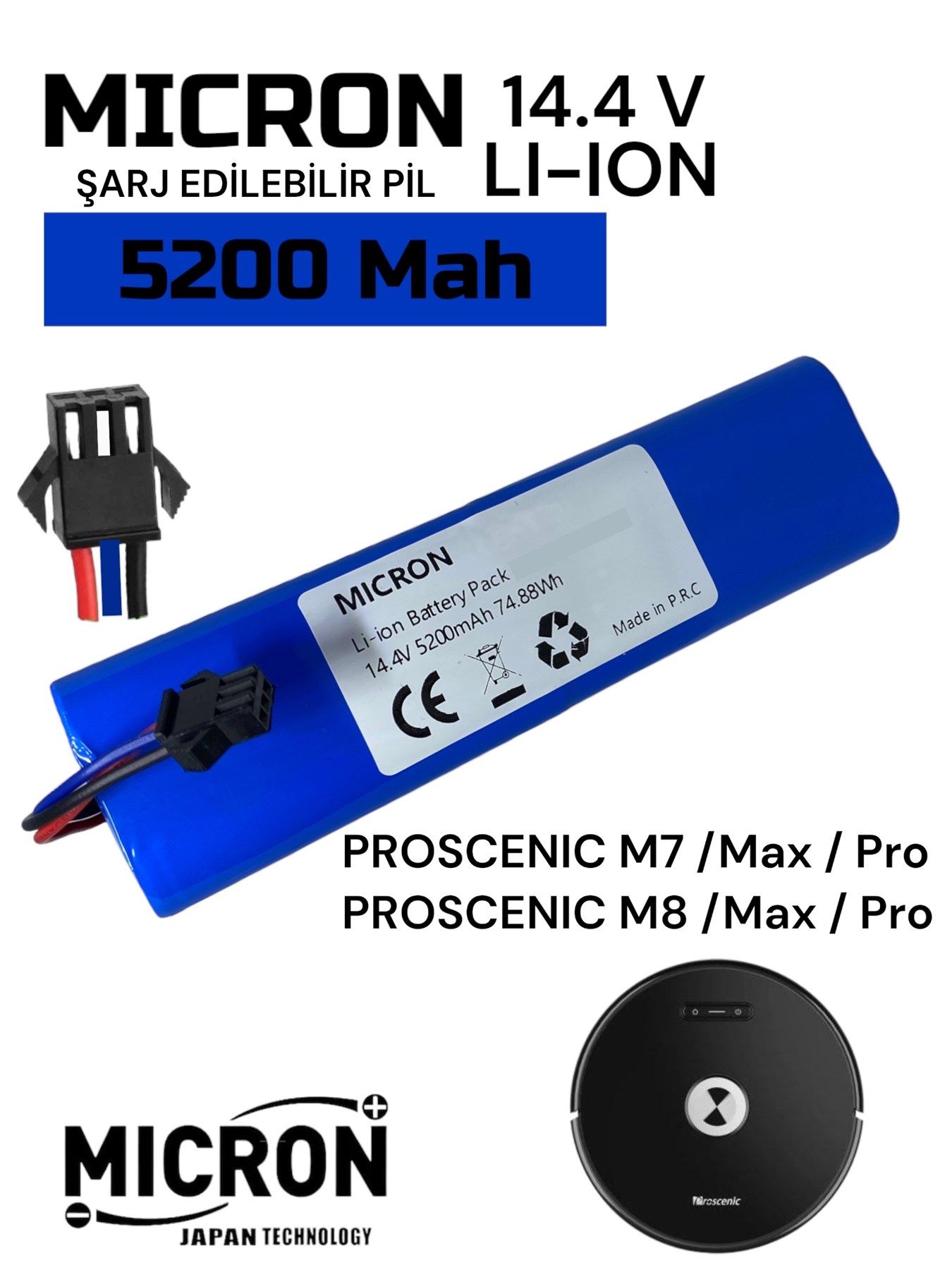 Proscenic M7 Pro , M8  Akıllı Robot Süpürge Bataryası 14.4v 5200mah Pil