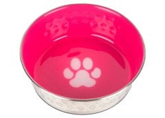 Pet Bowl SS/Hot Pink with rubber Base and Pawprint 17,5cm - 700ml