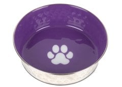 Pet Bowl SS/Purple with rubber Base and Pawprint 12,5cm - 400ml
