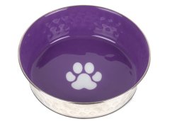 Pet Bowl SS/Purple with rubber Base and Pawprint 17,5cm - 700ml