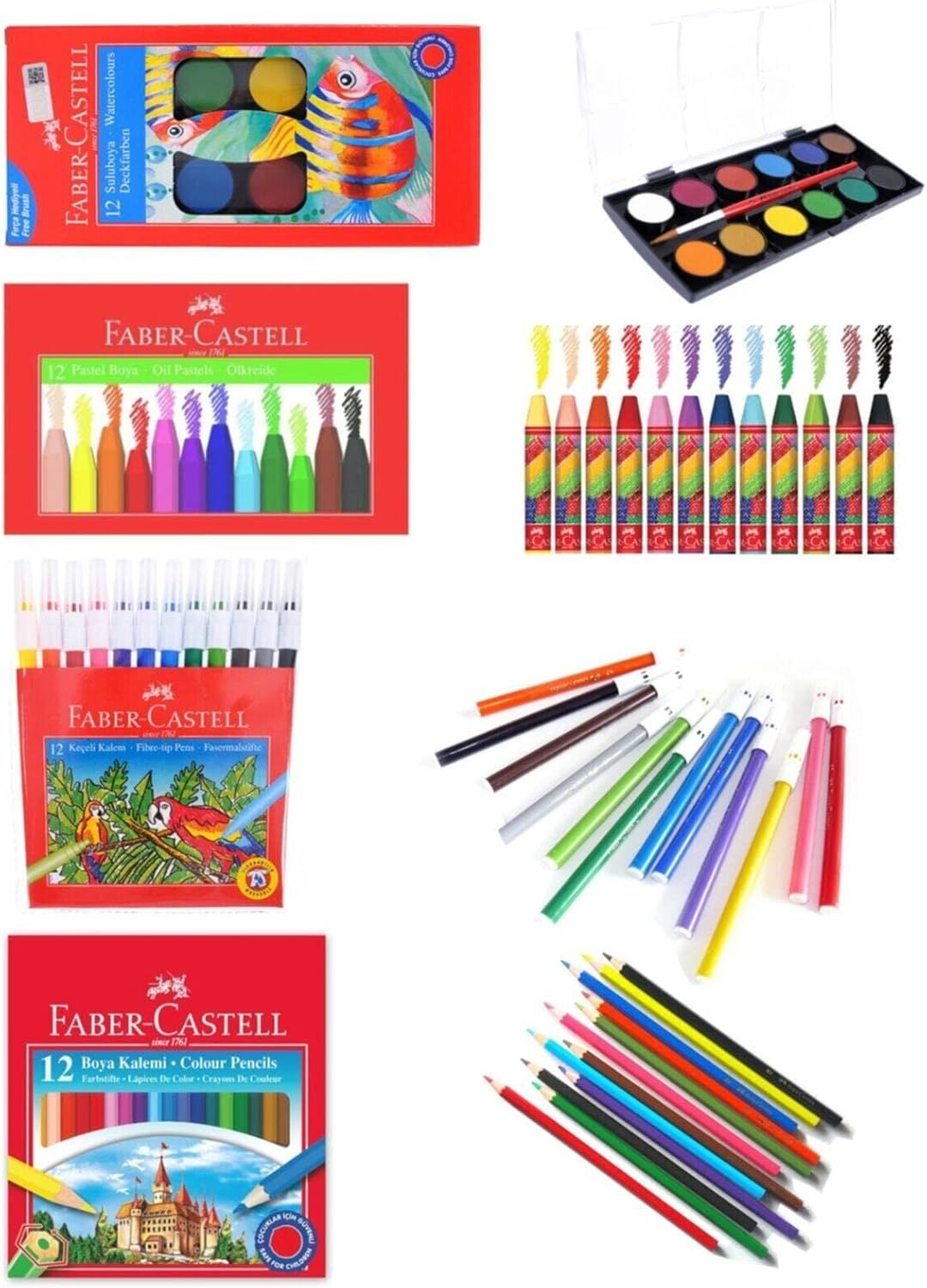 Faber Castell Okul Seti 3 - Kuruboya Suluboya Okul Seti Paste Boya ( 12 Renk ) B.S
