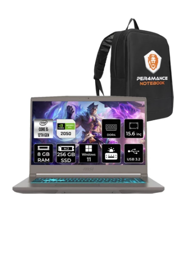 MSI Thin 15 i5 12450H 8GB 256GB SSD RTX2050/4GB 15.6'' FHD 144HZ W11H B12UCX20TR & PER4 Çanta