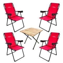 Argeus Rest 4'lü Bardaklı Katlanabilir Sandalye ve Masa Seti - Kırmızı