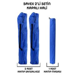 Savex 2'li Bardaklı Katlanabilir Sandalye ve Masa Seti - Mavi (DY.001)