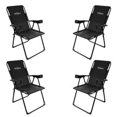 Argeus Rest 4'lü Bardaklı Katlanabilir Sandalye Seti - Siyah