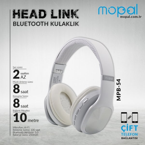 MPB-54 Kulak Üstü Bluetooth Kulaklık Beyaz Beyaz
