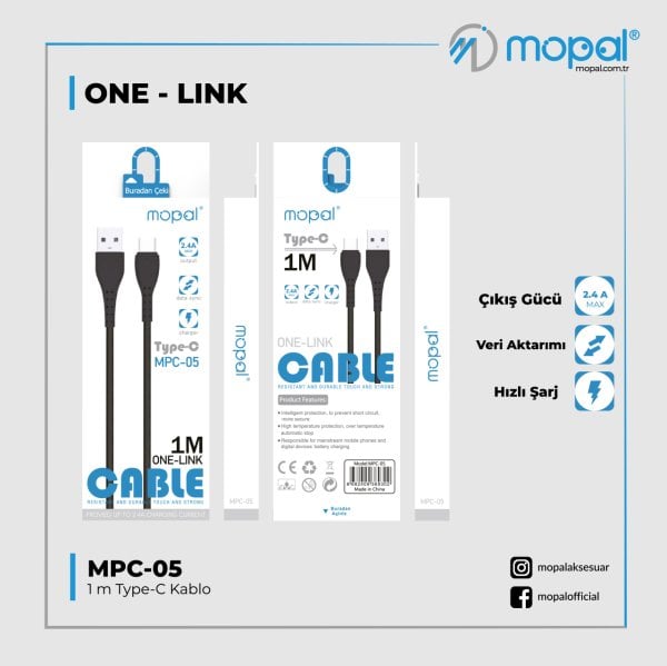 Mopal MPC-05 ONE-LINK 1M 2.4A TYPE-C Usb Kablo