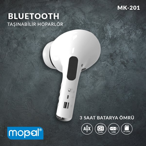 Mopal MK-201 Bluetooth Speaker Hoparlör Beyaz