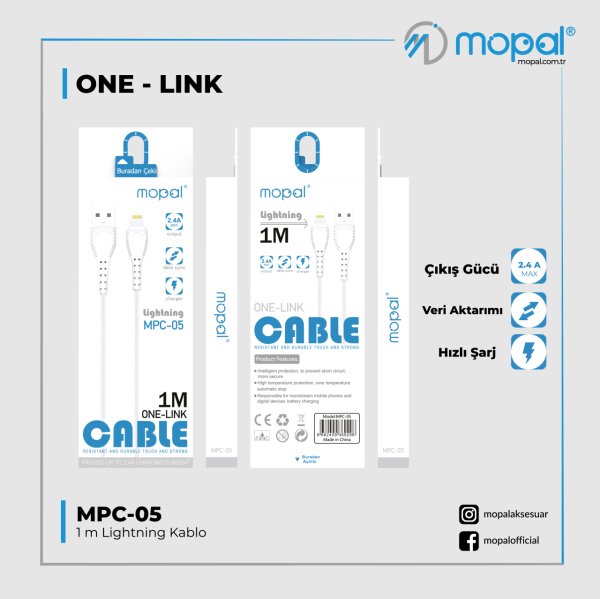 Mopal MPC-05 ONE-LINK 1M 2.4A LIGHTNING Usb Kablo