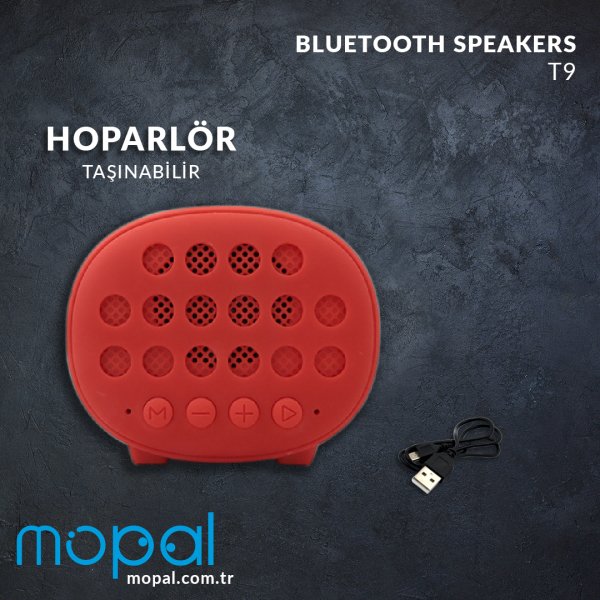 Mopal T9 Mikrofonlu Radyolu Bluetooth Speaker Hoparlör Kırmızı