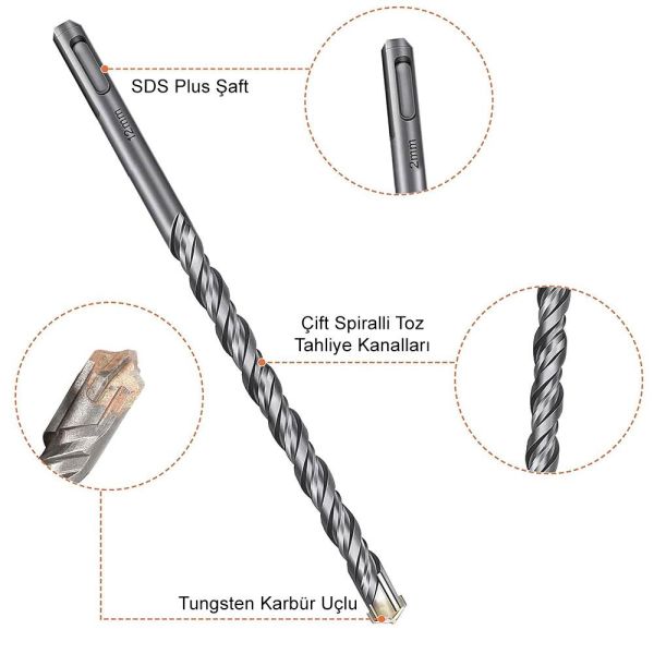 CAT DA03901 10 Parça Tungsten Karbür SDS-Plus Beton Matkap Uç Seti