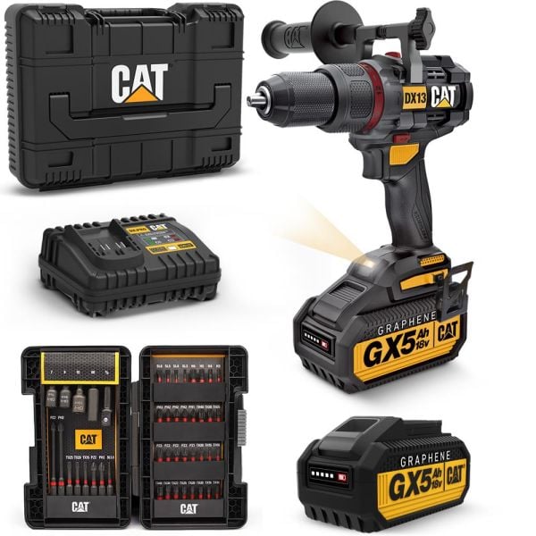 CAT DX13BA Çift Akülü Şarjlı Darbeli Matkap 18Volt/5.0Ah GRAPHENE+ 45 Prç Aksesuar