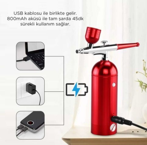 Rox 0068 Entegre Kompresörlü Akülü Airbrush Mini Boya Tabancası