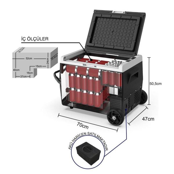 ICECO 65 Litre Akülü Kablolu ve Kompresörlü Oto Buzdolabı Dondurucu K65S (Akü Dahil Değildir)