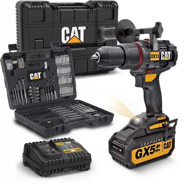 CAT DX13SET  GRAPHENE Şarjlı Darbeli Matkap 18Volt/5.0Ah + DA01903 201 Parça Delme ve Vidalama Uç Seti