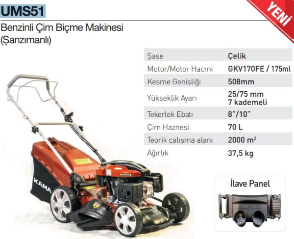 Kama By Reis UMS51 Benzinli Şanzımanlı Çim Biçme Makinası 51 cm