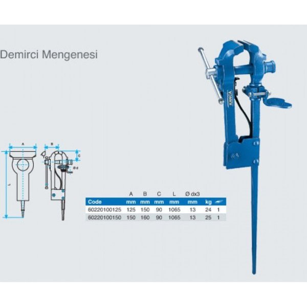 Kanca Ayaklı Demirci Mengene 125 mm