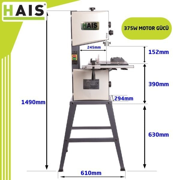 Hais MJ-10 2 Devir Şerit Testere Makinası Ahşap 375 W