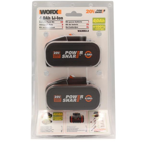 WORX Li-ion PowerShare Yedek Akü 20Volt 4.0Ah. 2’li Paket