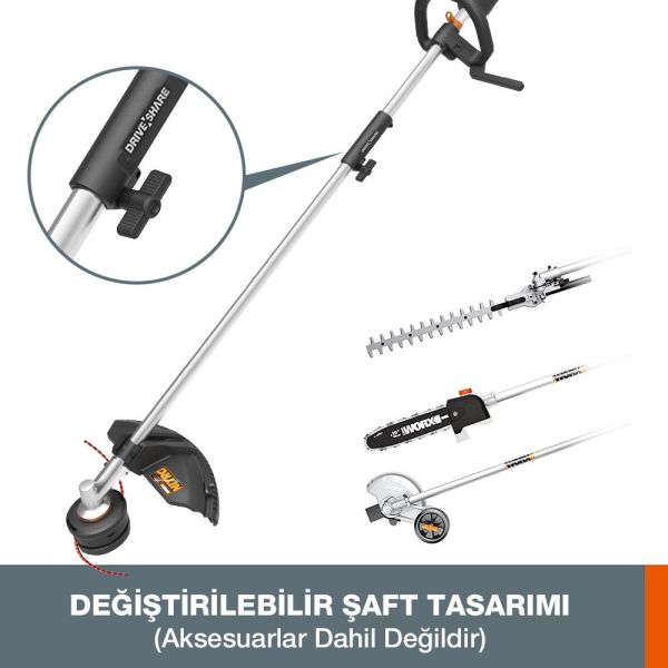 WORX Akülü Çok Fonksiyonlu Misinalı Çim Kesme + Tırpan