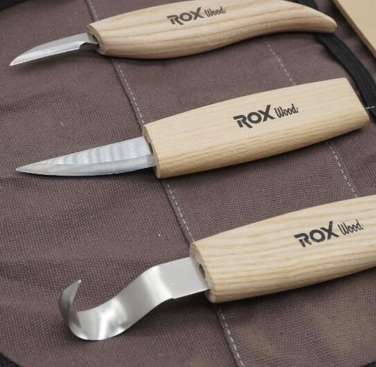 Rox Wood Ahşap Kaşık Kuksa Oyma Bıçağı Seti 5 Parça Bez Çantalı