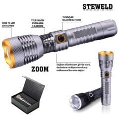 Steweld STW-620S Gri Zumlu Profesyonel Led El Feneri 300 Lm