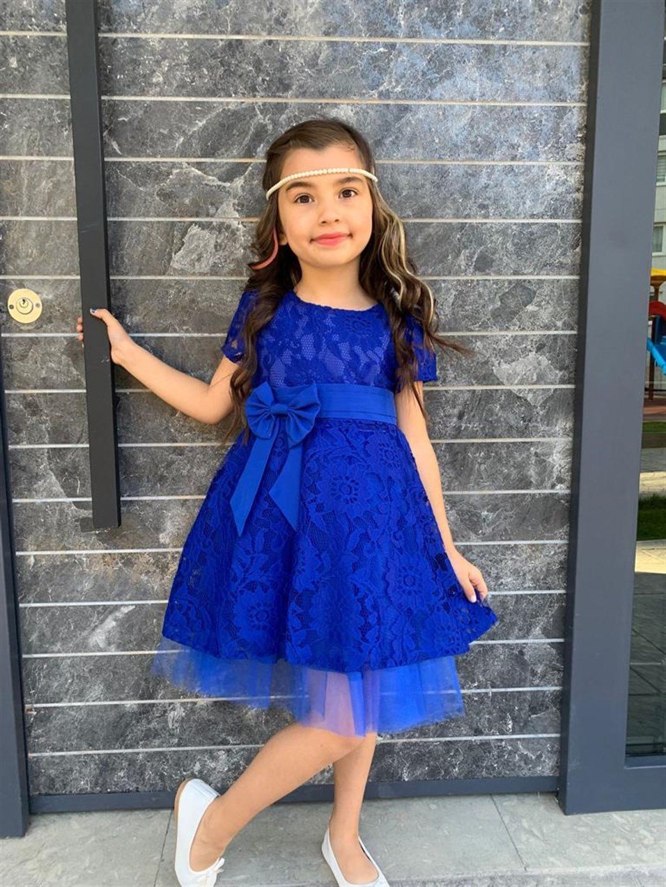Winimo Kids Danteli Model Kız Çoçuk Elbisesi Mavi