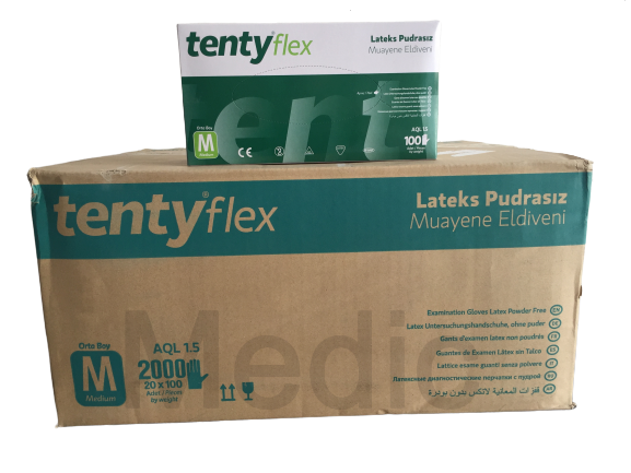 tenty flex Pudrasız Lateks Muayene Eldiveni (Medium) - 20 Paket - 1 Koli